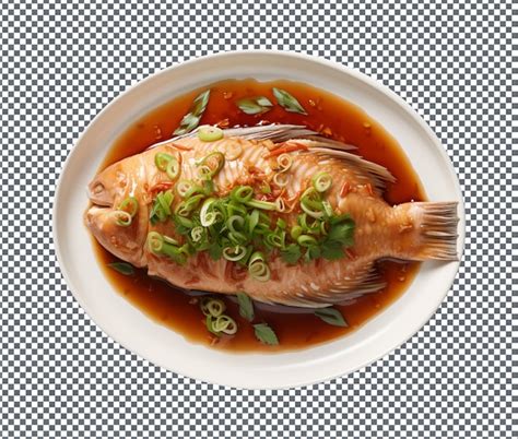 Premium Psd Yummy And Delicious Ginger Soy Steamed Fish Isolated On