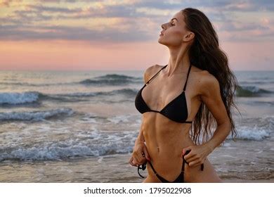Slim Woman Black Bikini Pose On Stock Photo Shutterstock