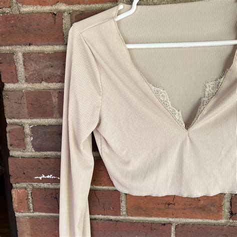 Lace Long Sleeve Top Lacetop Longsleevetop Nude Depop