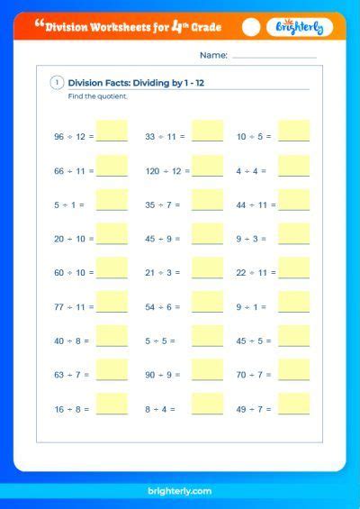 Free Printable 4th Grade Division Worksheets For Kids