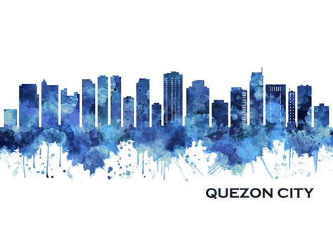 Quezon City Skyline Blue Mixed Media by NextWay Art - Pixels