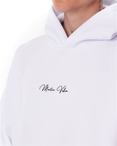 Oversized Witte Hoodie Voor Heren Zonder Koord Met Handtekening Detail