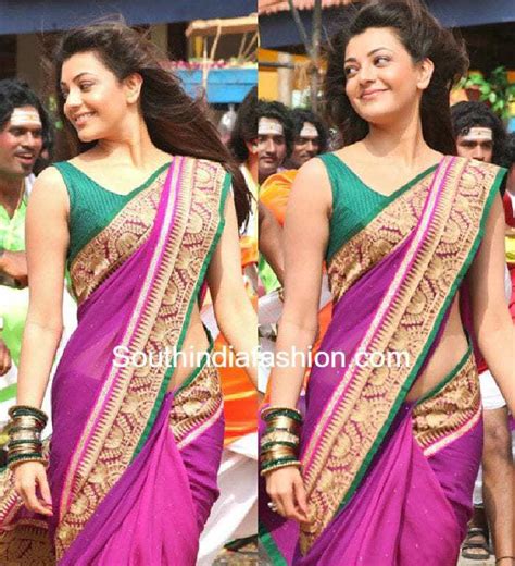 kajal aggarwal  purple saree south india fashion