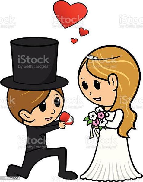 Cartoon Wedding Couple Proposal Stock Illustration Download Image Now