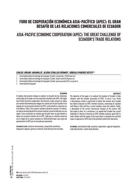 Pdf Foro De Cooperación Económica Asia Pacífico Apec El Gran