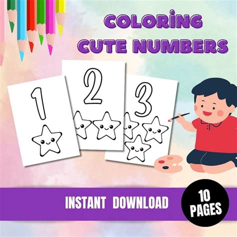 1 10 Numbers Printable Coloring Page Worksheets For Etsy