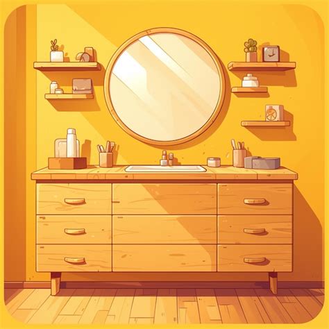 Premium Vector Elegant Wooden Dresser With Mirror