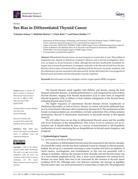 Pdf Sex Bias In Differentiated Thyroid Cancer