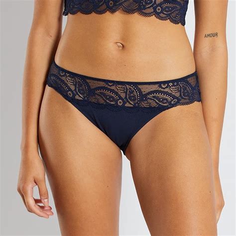 Culotte Jersey Et Dentelle Lingerie Du S Au Xxl Bleu Marine Kiabi