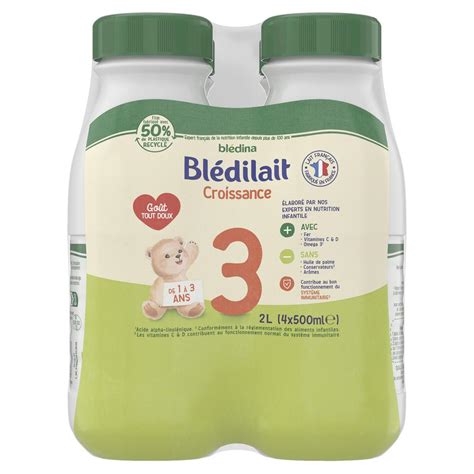 Promo Blédina Blédilait Lait de Croissance 3 Liquide Dès 12 Mois