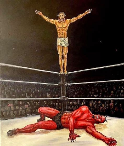 A Painting Of A Man Standing On Top Of A Wrestling Ring Next To Another