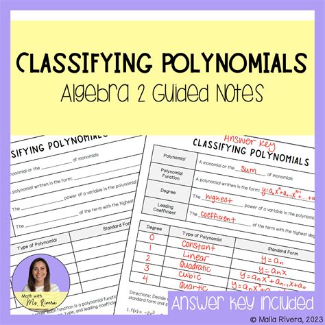 Classifying Polynomials Guided Notes For Algebra 2 Made By Teachers