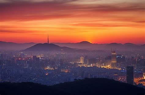 Seoul South Korea Skyline In Sunset Background, High Resolution, Namsan ...