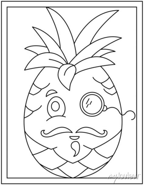 Cute Pineapple Fruit Colouring Page Vector Wall Stickers Sea