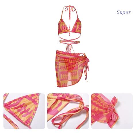 Super Womens Sexy Piece Contrast Color Plaid Print Bikini Set Halter String Brazilian Swimsuit