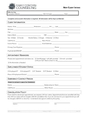 Fillable Online Confidential Client Intake Form Alturas Counseling