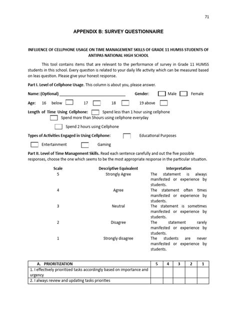 research questionnaire  goal time management