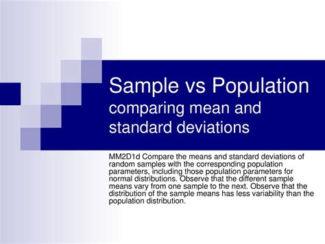 Sample Vs Population Comparing Mean And Standard Deviations Ppt Download