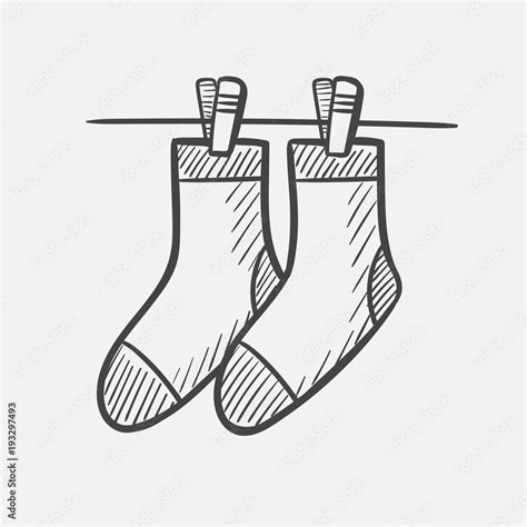 Vector Hand Drawn Socks Hanging On The Clothesline Outline Doodle Icon