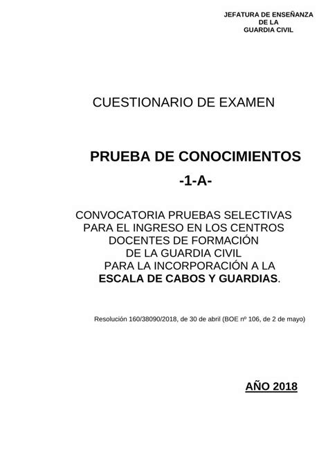 PDF PRUEBA DE CONOCIMIENTOS 1 A Guardiacivil Es CUESTIONARIO DE