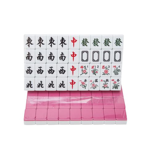 Traditional Chinese Mahjong Game Set 144 2 Spares Pink Col