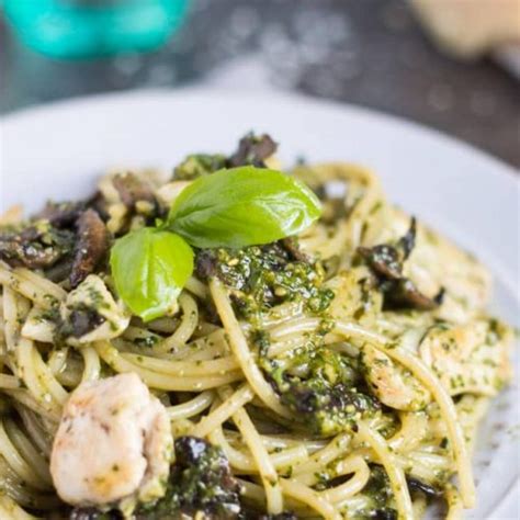 Chicken Pesto Pasta Recipe With Garlic Mushrooms