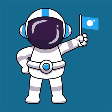 Lindo Astronauta Sosteniendo Una Pequeña Bandera Vector Premium