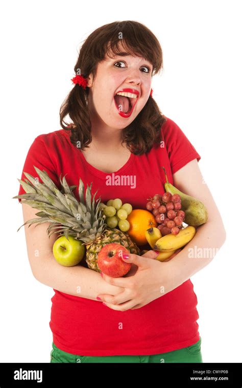 Happy Young Girl Is Loving Fresh Fruit Stock Photo Alamy