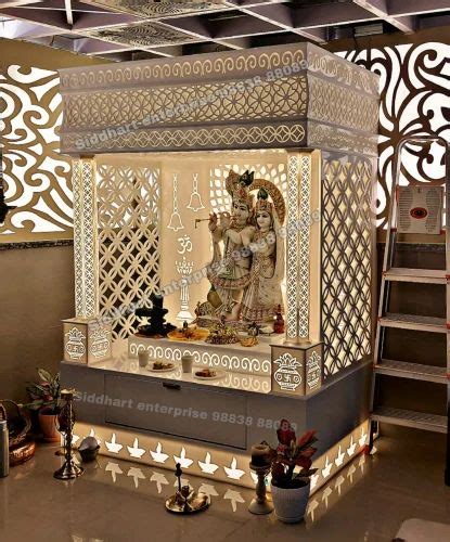 Glacier White Glossy D Corian Mandir Digital Printing For Home At Rs