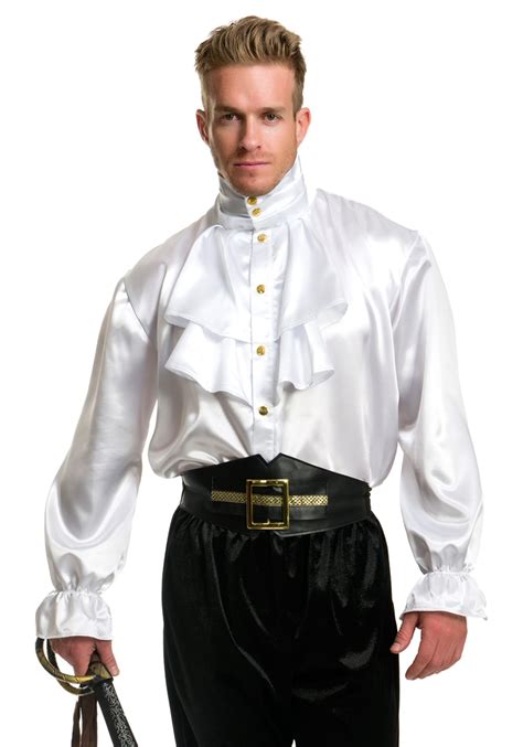 White Mens Satin Ruffle Shirt