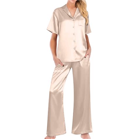 Wyongtao Womens Silk Satin Pajama 2 Piece Outfits Short Sleeve Crop Top And Wide Leg Pants