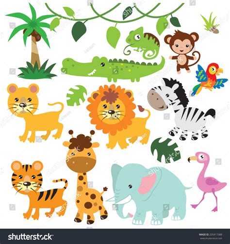 Jungle Animals Vector Illustration Stock Vector 205917388 - Shutterstock