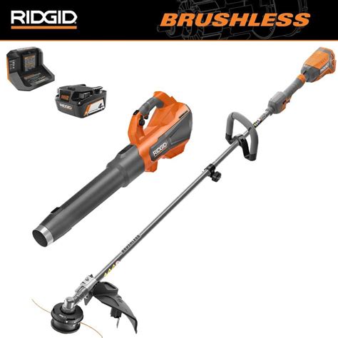 Ridgid 18v Brushless 14 In Cordless Battery String Trimmer And Leaf Blower 2 Tool Combo Kit