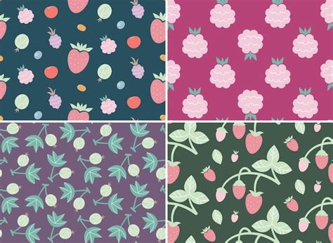 Premium Vector Seamless Patterns With Different Berries