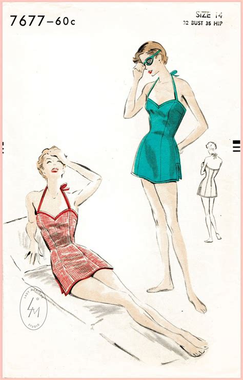 1950s 50s Vintage Sewing Pattern Reproduction Bust 34 One Piece Swim