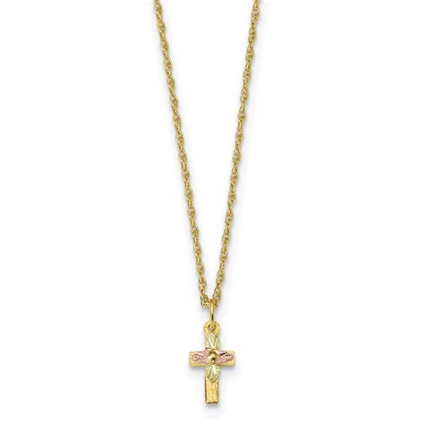 10k Tri Color Black Hills Gold Small Cross Necklace