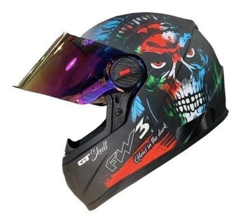 Capacete Fw3 Gt Skull Caveira Preto Fosco Brilha No Escuro56