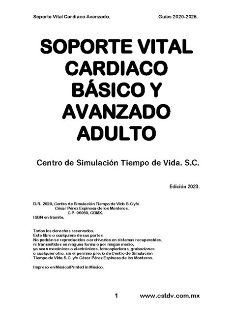 Manual De Rcp Soporte Vital Cardiaco BÁsico Y Avanzado Adulto Centro De Simulación Tiempo De