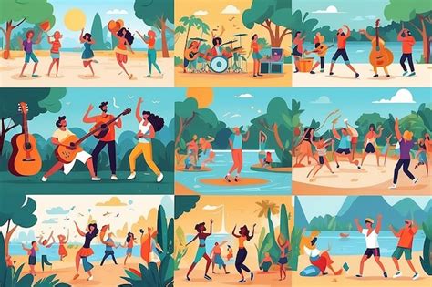 Premium Photo | Music festival flat vector illustration set Open air ...