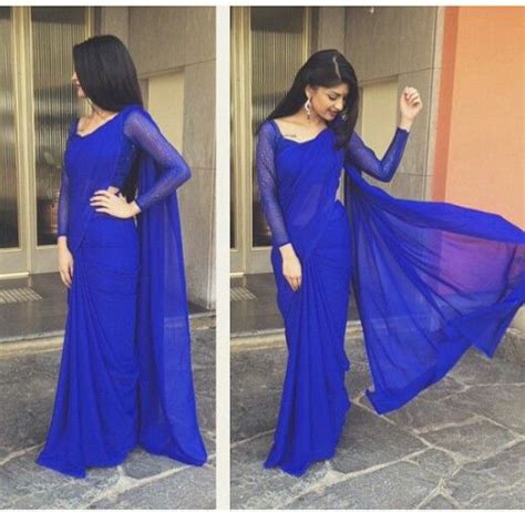plain royal blue saree