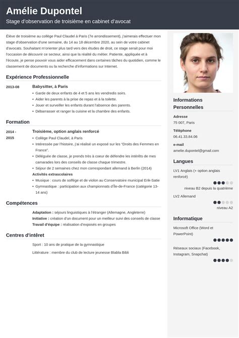 Modele De Cv Pour Stage Lettre Modele Images And Photos Finder