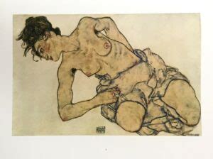 Egon Schiele Erotic Drawing Crouching Semi Nude Artebonito