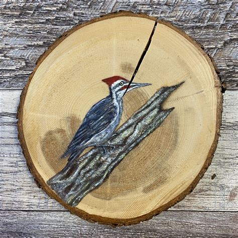 Wood Cookie Painting - Pileated Woodpecker - Backyard Birds Nature Shop