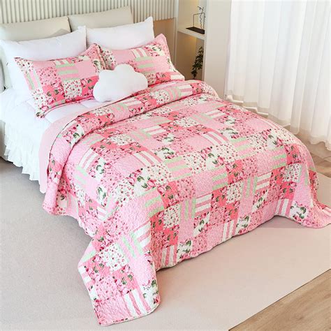 Cmfshape Lavender Rose Quilt Sets Twinsummer Floral Quilt Bedding Set 3 Piecesoft