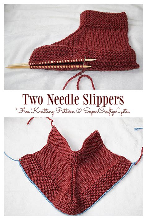 Two Needle Slippers Free Knitting Pattern Knitting Pattern