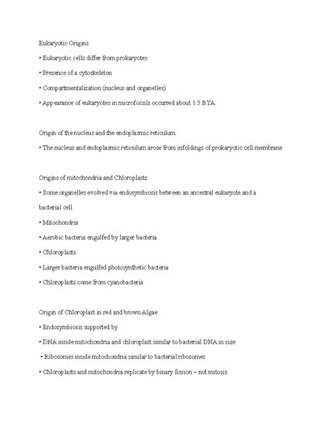 Protists Biology Ii Eukaryotic Origins Eukaryotic Cells Differ From Prokaryotes Presence Of A