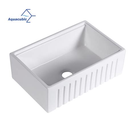 Aquacubic Farmhouse Sink Deep Single Bowl White Ceramic Porcelain