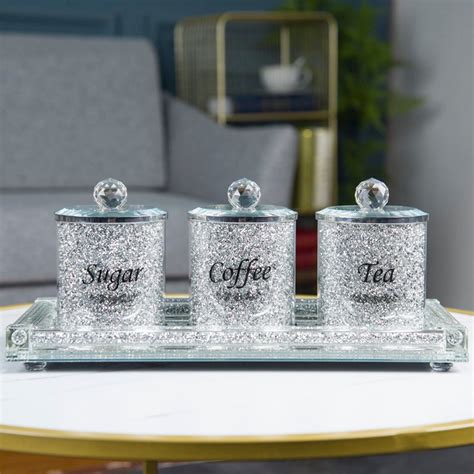 Canister Sets Jars Containers Crushed Diamond Crystal Silver Black