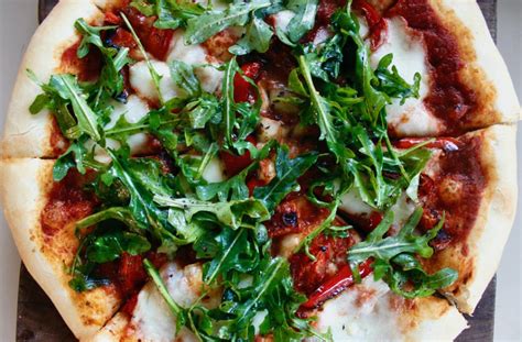 Roasted Red Pepper Pizza With Arugula Plant Forward Recipe To Taste