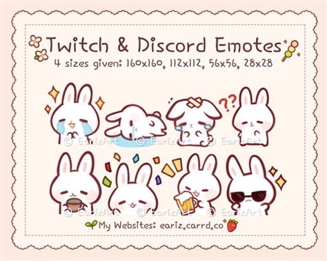 Twitch Discord Emotes Pack 8 Cute White Bunny Emotes Etsy